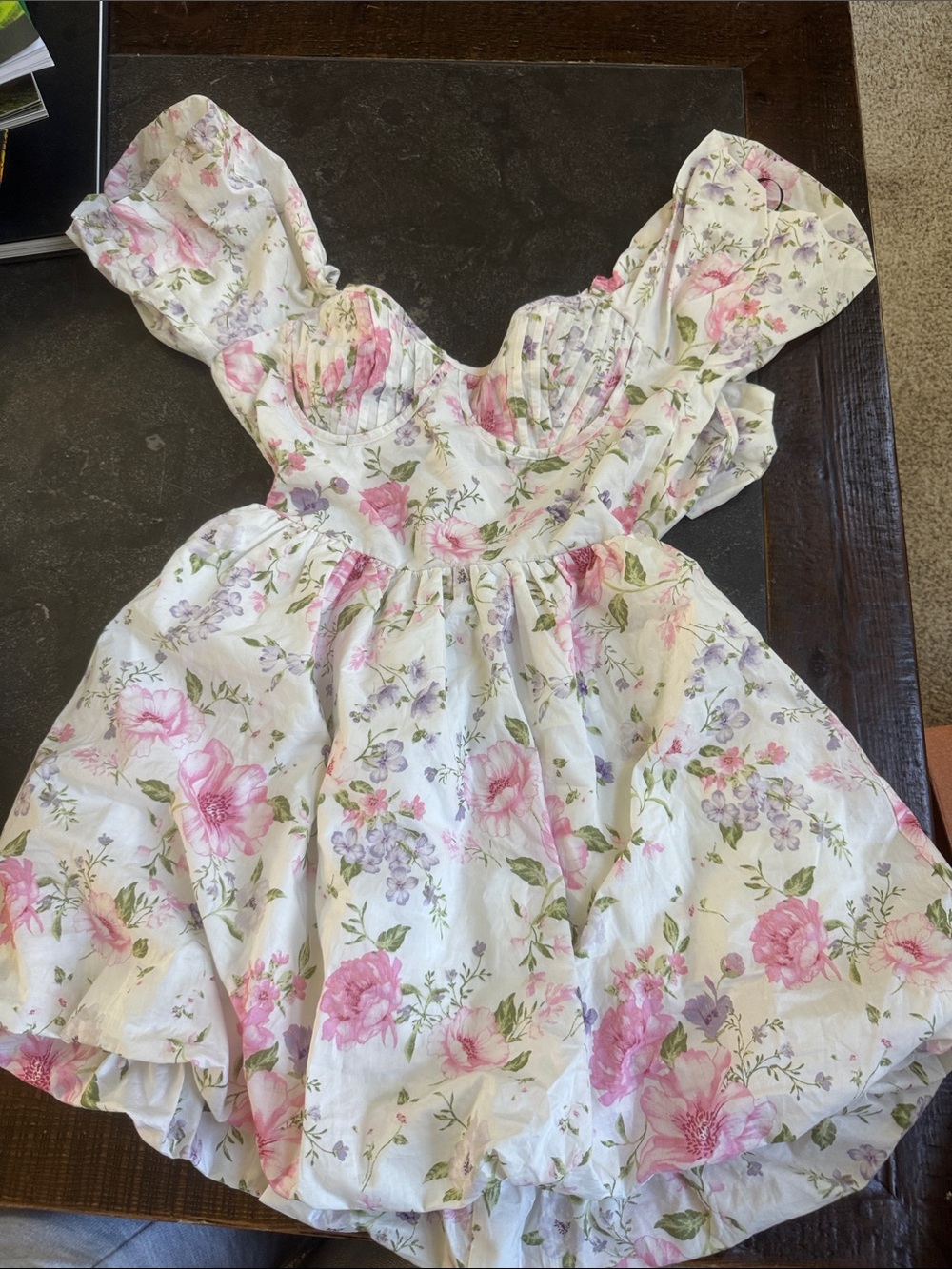 Forever 21 White Mini Dress with Pink Floral Print